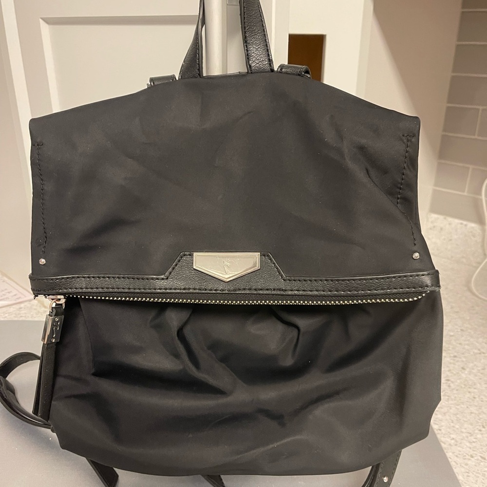 Simply Vera Wang Black Nylon Backpack with Silver Hardware VGC